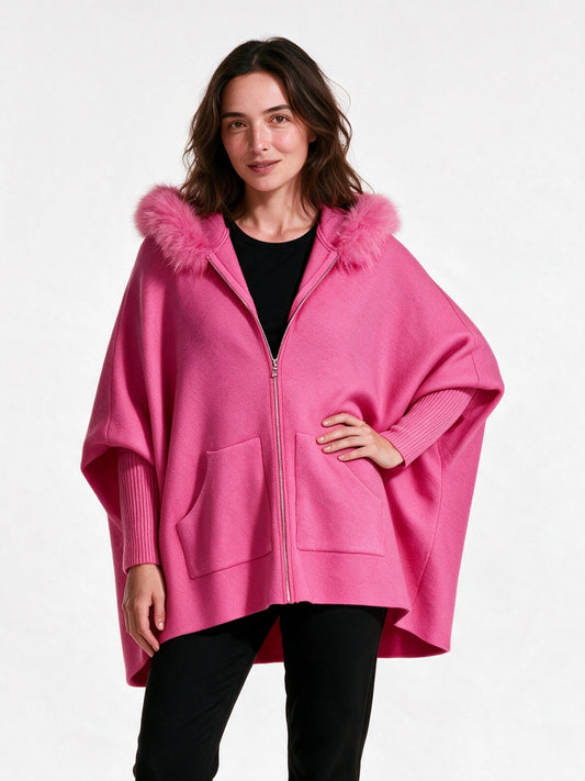 Theodora - Women's Oversized Hooded Zip Cape Coat - view 1