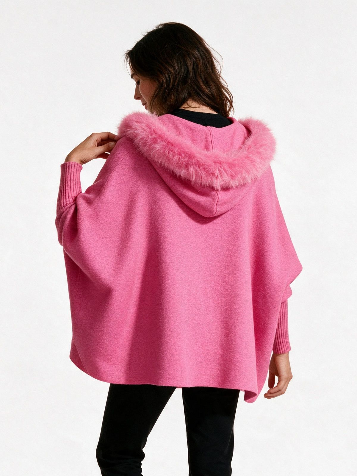 Theodora - Women's Oversized Hooded Zip Cape Coat - view 5
