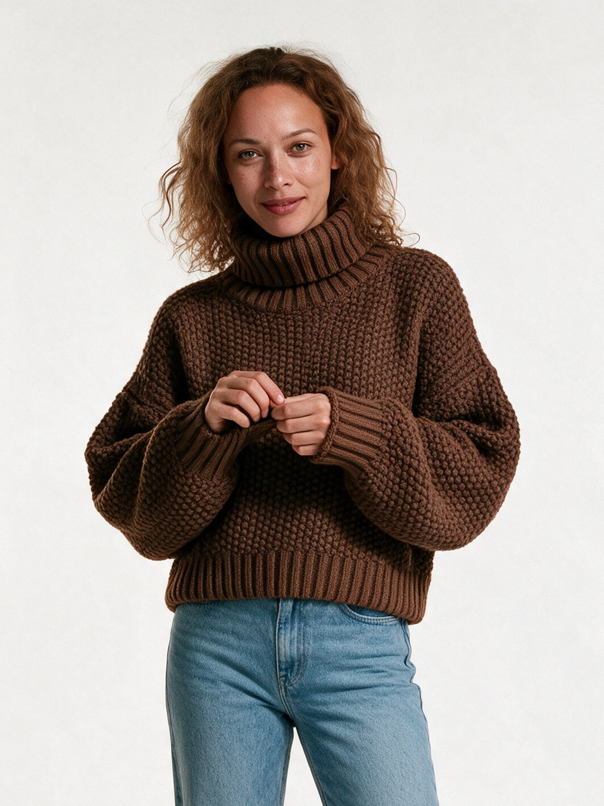 Thick Oversized Women's Sweater - Brown
