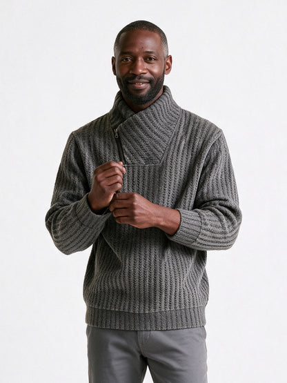 Torben - Men's Textured Shawl Collar Zip Pullover - Grey