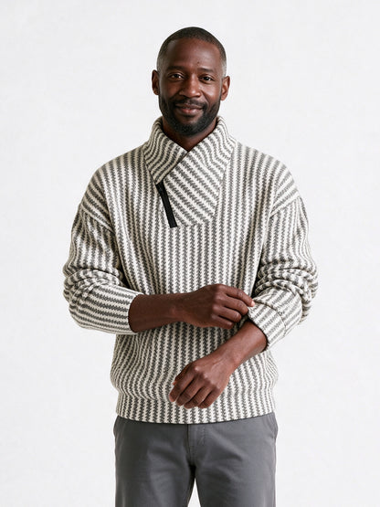 Torben - Men's Textured Shawl Collar Zip Pullover - White