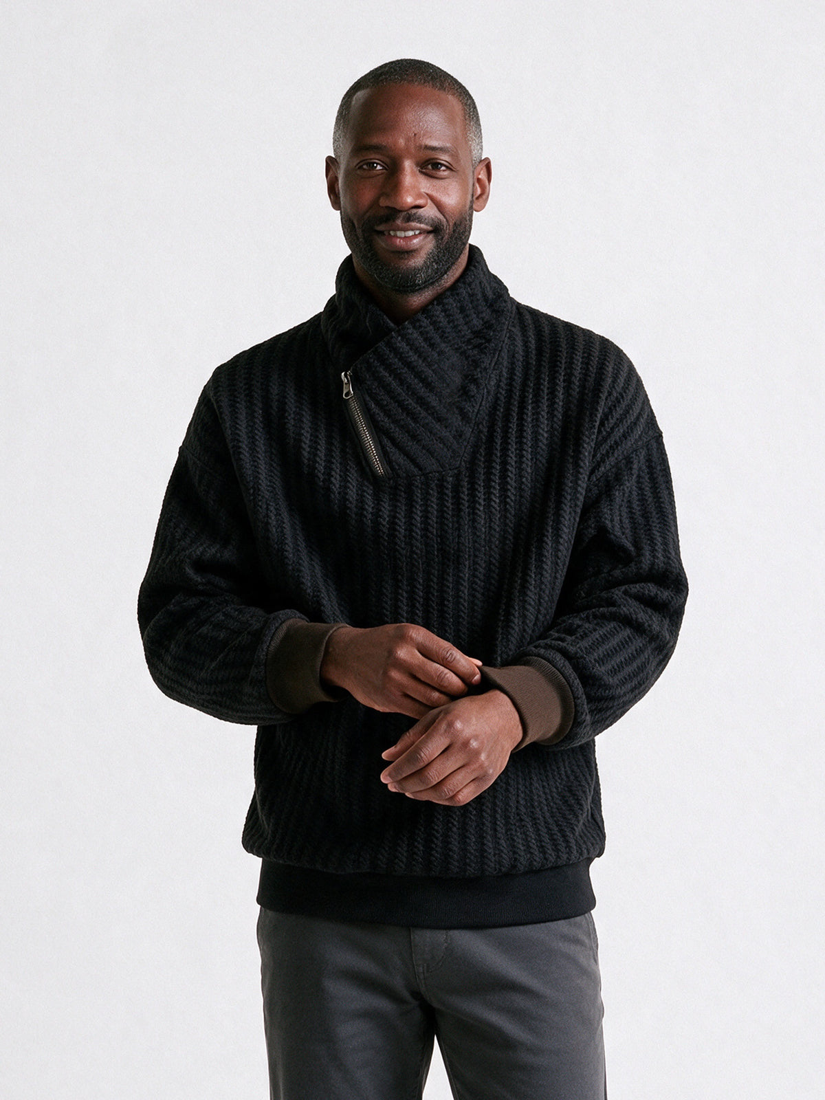 Torben - Men's Textured Shawl Collar Zip Pullover - view 1