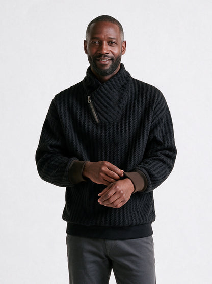 Torben - Men's Textured Shawl Collar Zip Pullover - view 1