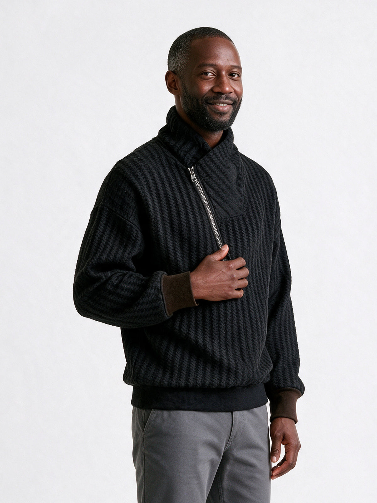 Torben - Men's Textured Shawl Collar Zip Pullover - view 2