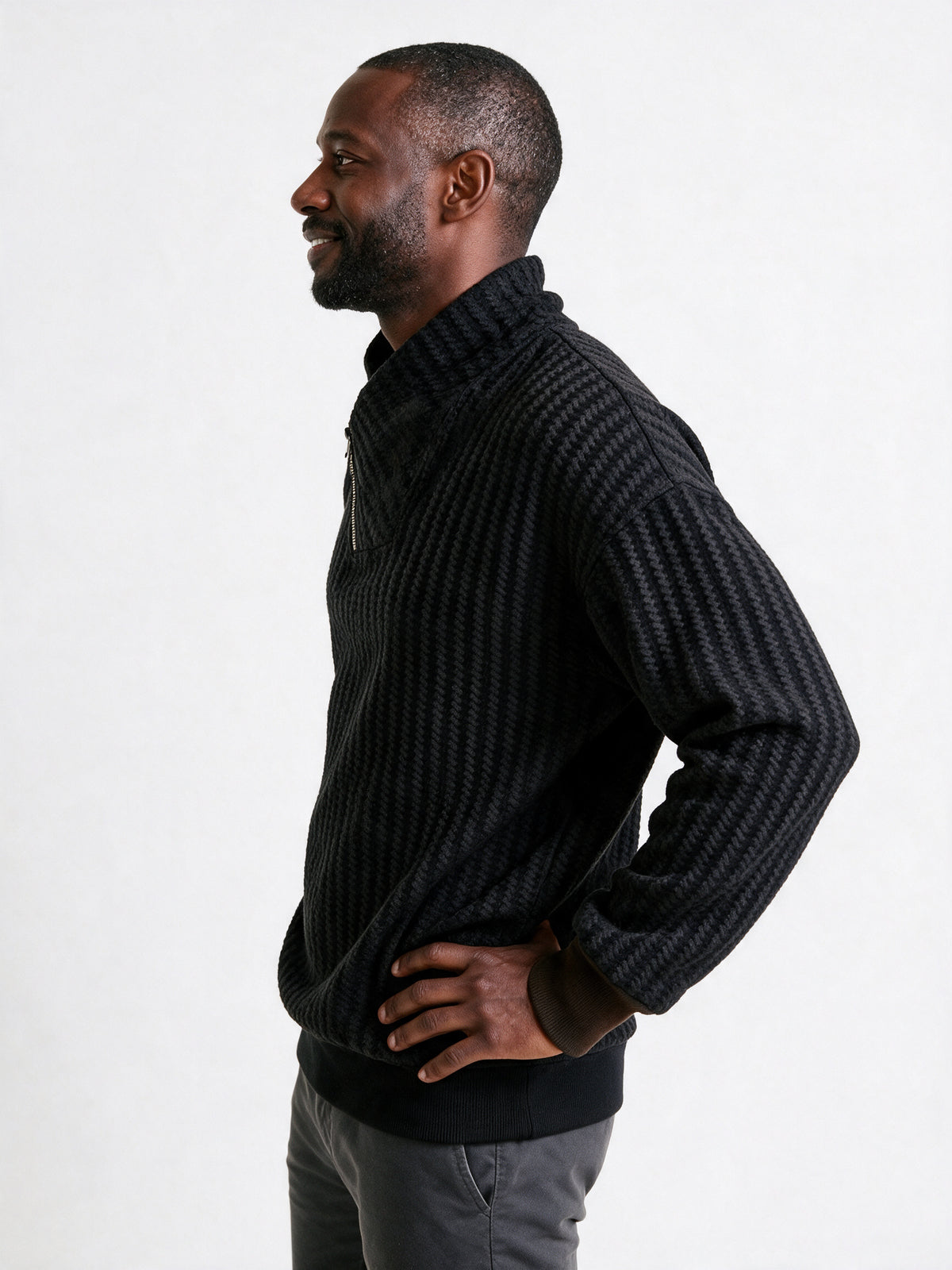 Torben - Men's Textured Shawl Collar Zip Pullover - view 3
