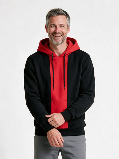 Torin - Men's Contrast Panel Pullover Hoodie - Black Red