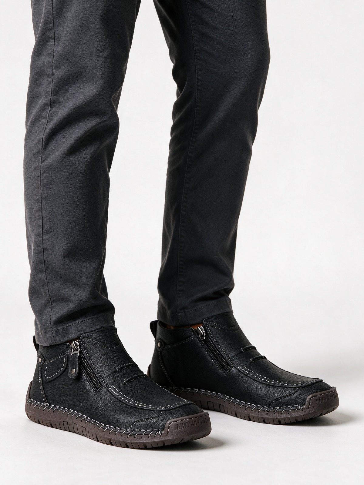 Torsten - Men's Hand Stitched Moc Toe Side Zip Boots - Black