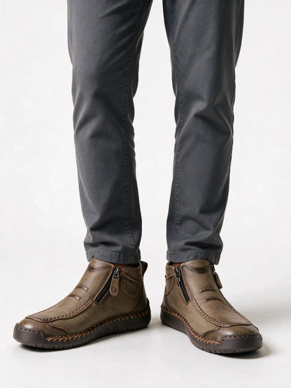 Torsten - Men's Hand Stitched Moc Toe Side Zip Boots - Khaki