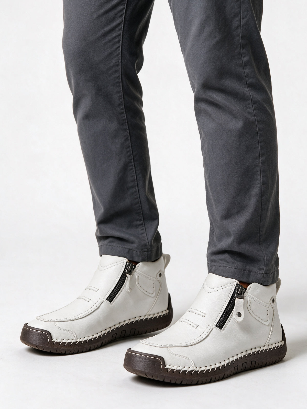 Torsten - Men's Hand Stitched Moc Toe Side Zip Boots - White