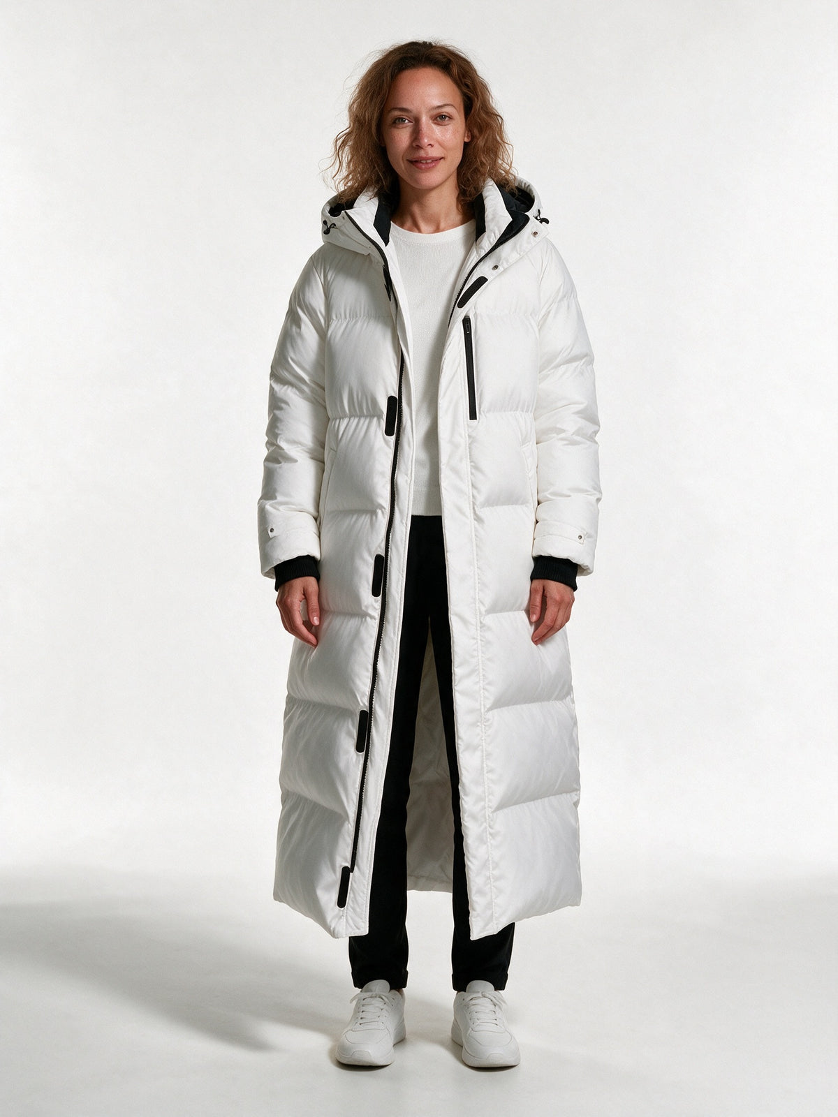 Turia - Women's Ankle Length Hooded Quilted Puffer Coat - White