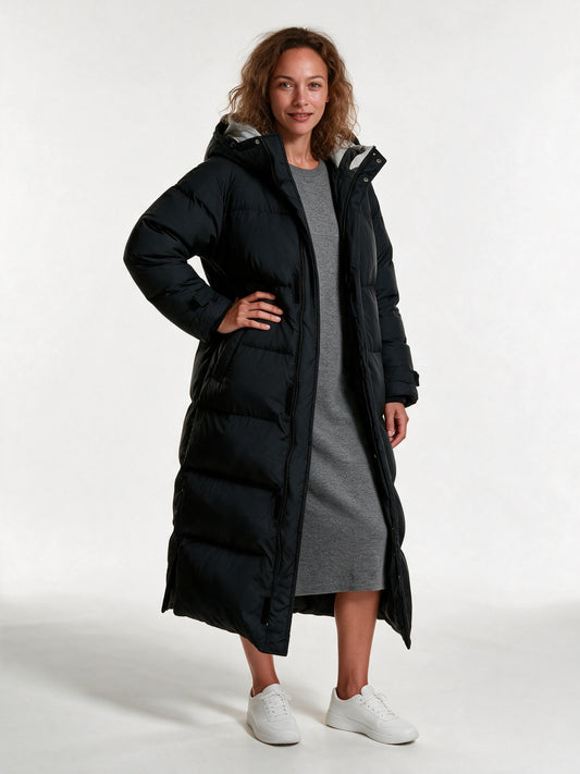 Turia - Women's Ankle Length Hooded Quilted Puffer Coat - view 2