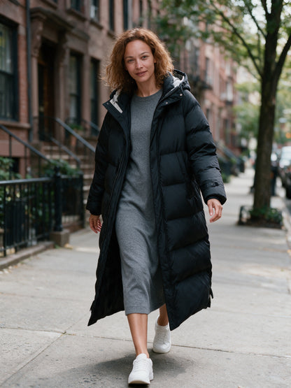 Turia - Women's Ankle Length Hooded Quilted Puffer Coat - view 4