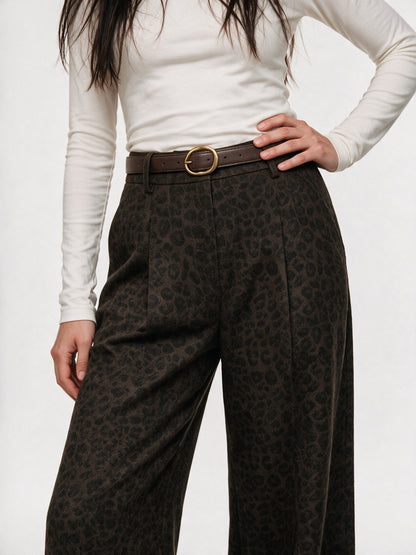 Valeria - Women's Belted Leopard Print Wide Leg Pants - view 3