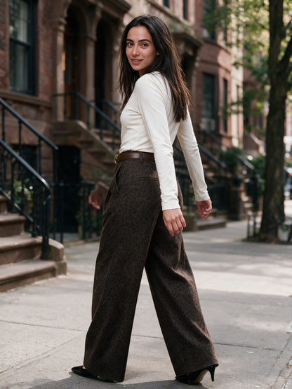 Valeria - Women's Belted Leopard Print Wide Leg Pants - view 4