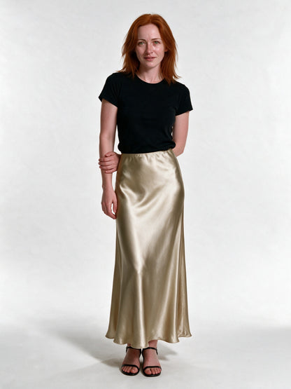 Veronica - Women's High Shine Midi Slip Skirt with Elastic Waist - view 1