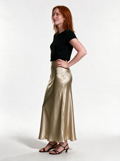 Veronica - Women's High Shine Midi Slip Skirt with Elastic Waist - view 2