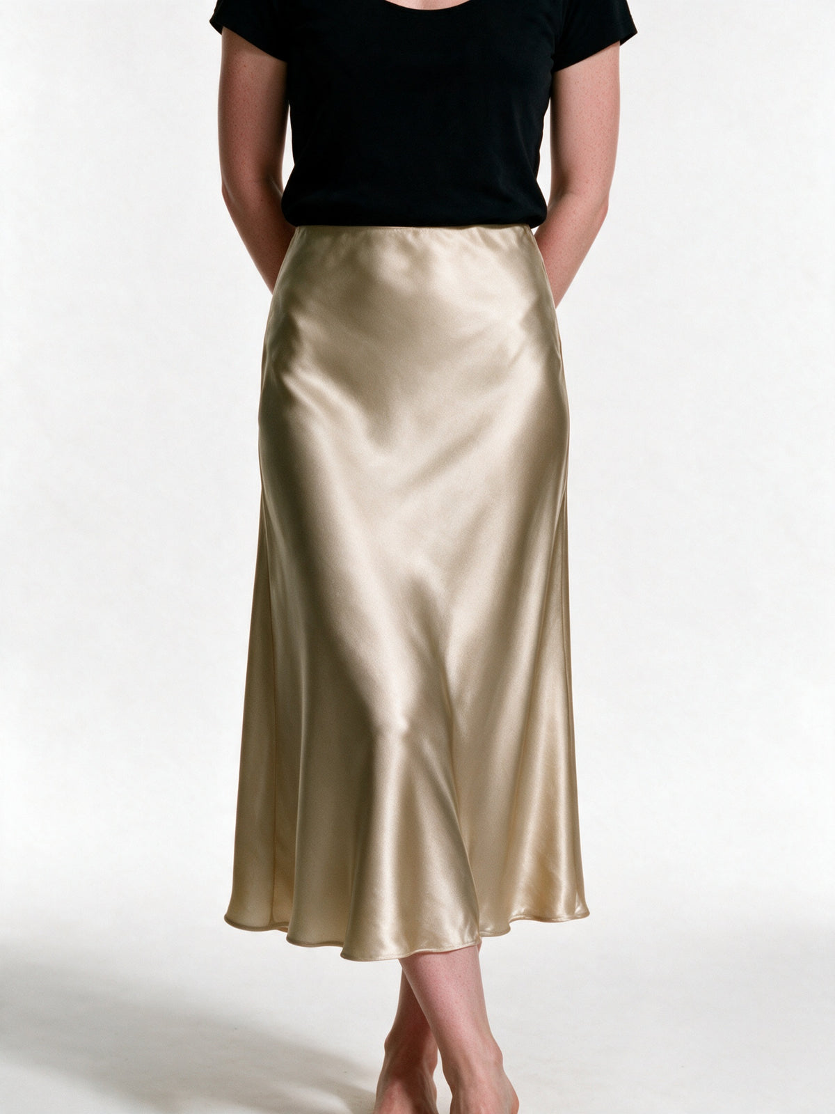 Veronica - Women's High Shine Midi Slip Skirt with Elastic Waist - view 3
