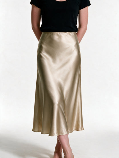 Veronica - Women's High Shine Midi Slip Skirt with Elastic Waist - view 3