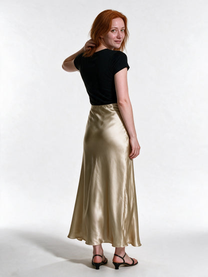 Veronica - Women's High Shine Midi Slip Skirt with Elastic Waist - view 5