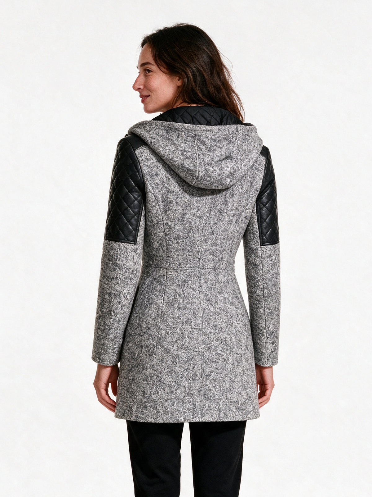 Vera - Women's Hooded Asymmetric Zip Coat with Quilted Shoulders - view 5