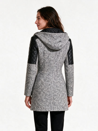 Vera - Women's Hooded Asymmetric Zip Coat with Quilted Shoulders - view 5