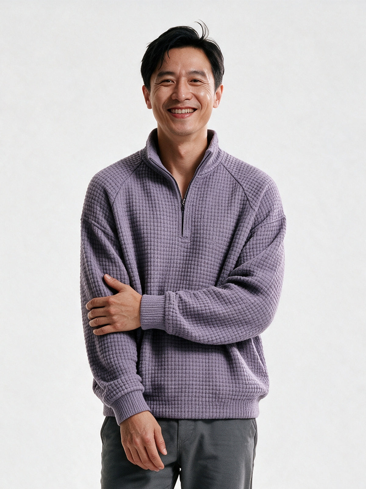 Viggo - Men's Waffle Knit Quarter Zip Pullover - Lilac