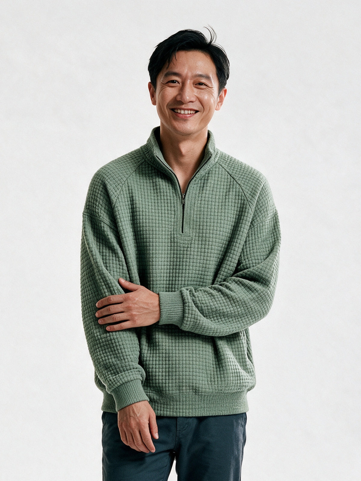 Viggo - Men's Waffle Knit Quarter Zip Pullover - Sage