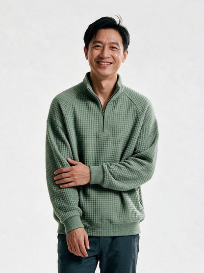 Viggo - Men's Waffle Knit Quarter Zip Pullover - Sage
