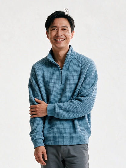 Viggo - Men's Waffle Knit Quarter Zip Pullover - Sky Blue