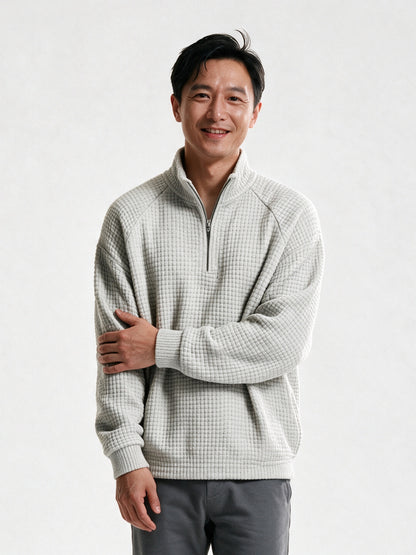 Viggo - Men's Waffle Knit Quarter Zip Pullover - White