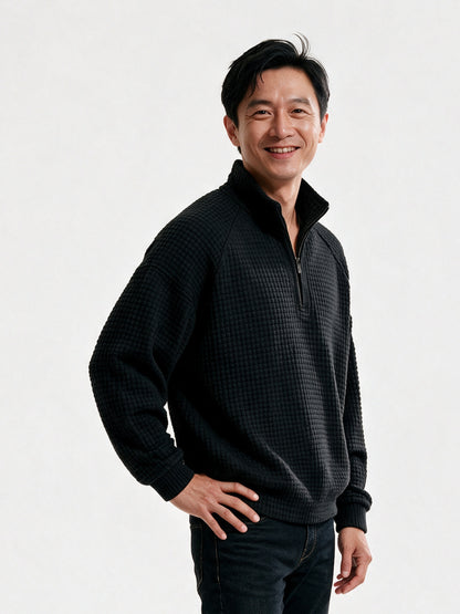 Viggo - Men's Waffle Knit Quarter Zip Pullover - view 2