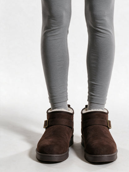 Vilde - Women's Mini Pull On Boots with Buckle Strap - Brown