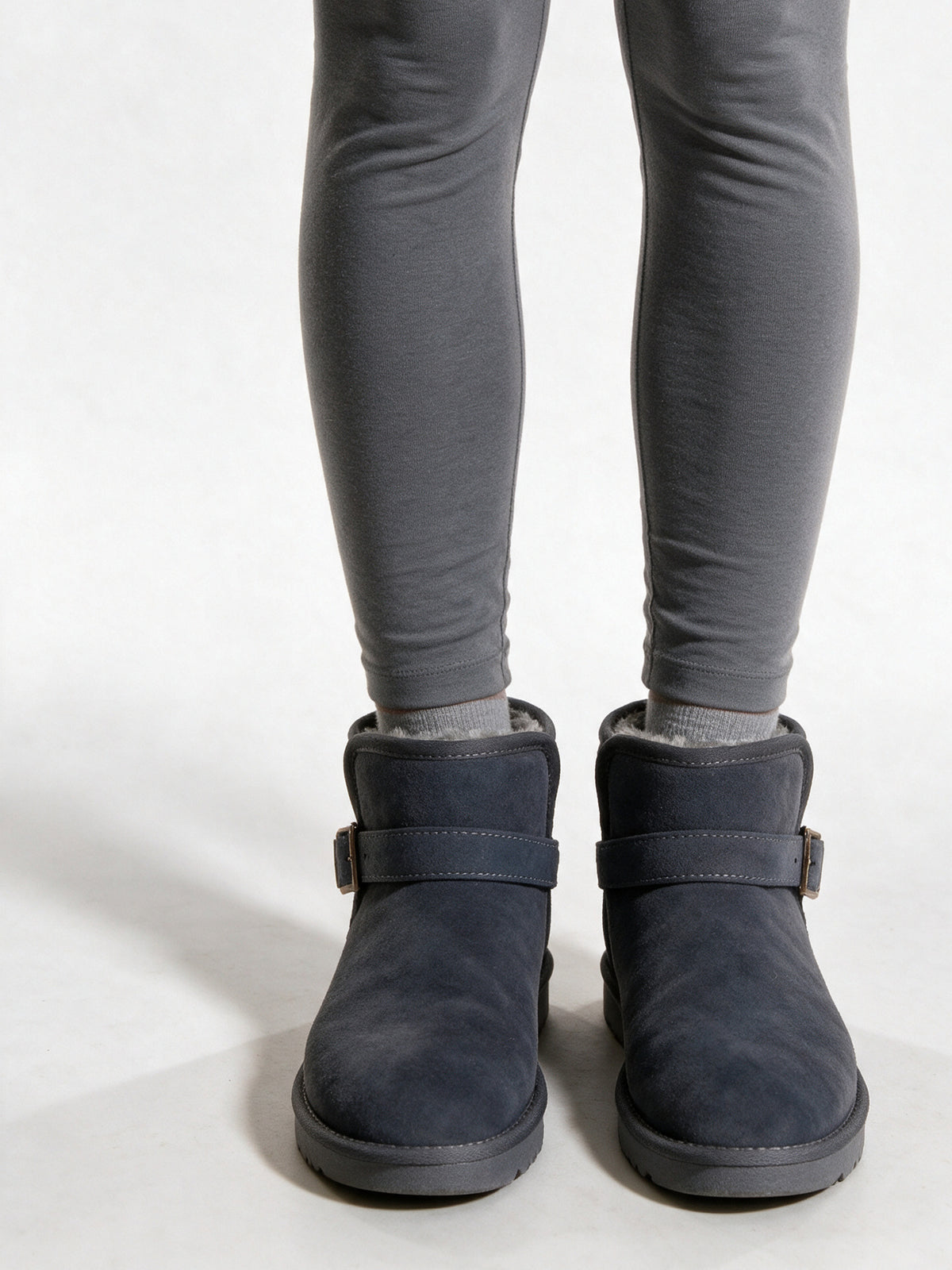 Vilde - Women's Mini Pull On Boots with Buckle Strap - Grey