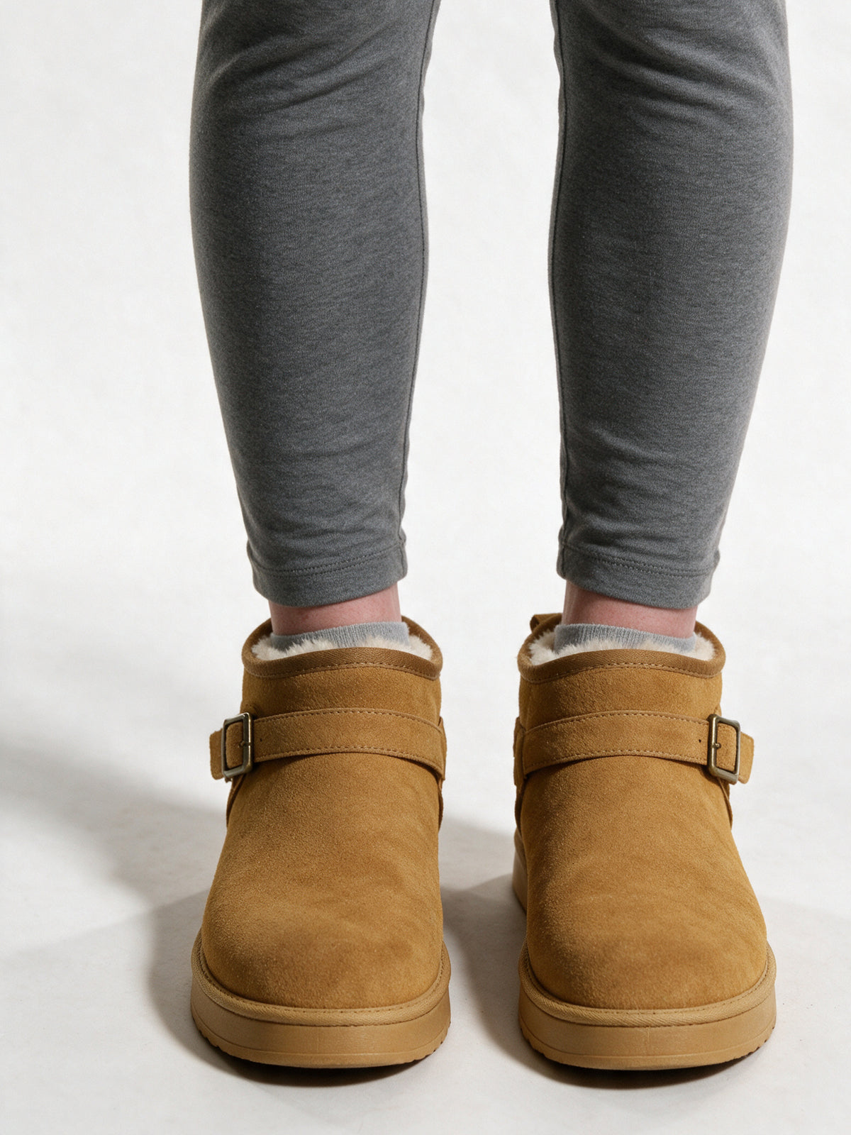 Vilde - Women's Mini Pull On Boots with Buckle Strap - Mustard