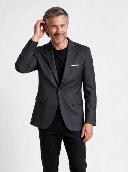 Vincent - Men's Slim Fit One Button Blazer - Charcoal