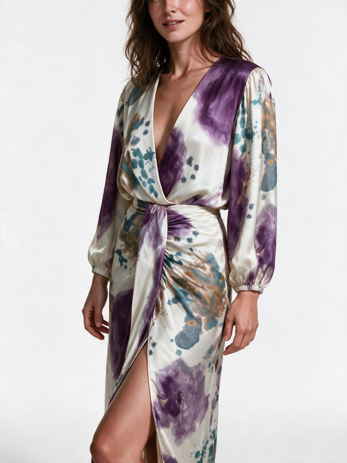 Viola - Draped Wrap V-Neck Long Sleeve Midi Dress - view 3