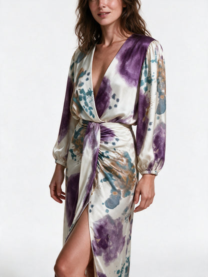 Viola - Draped Wrap V-Neck Long Sleeve Midi Dress - view 3