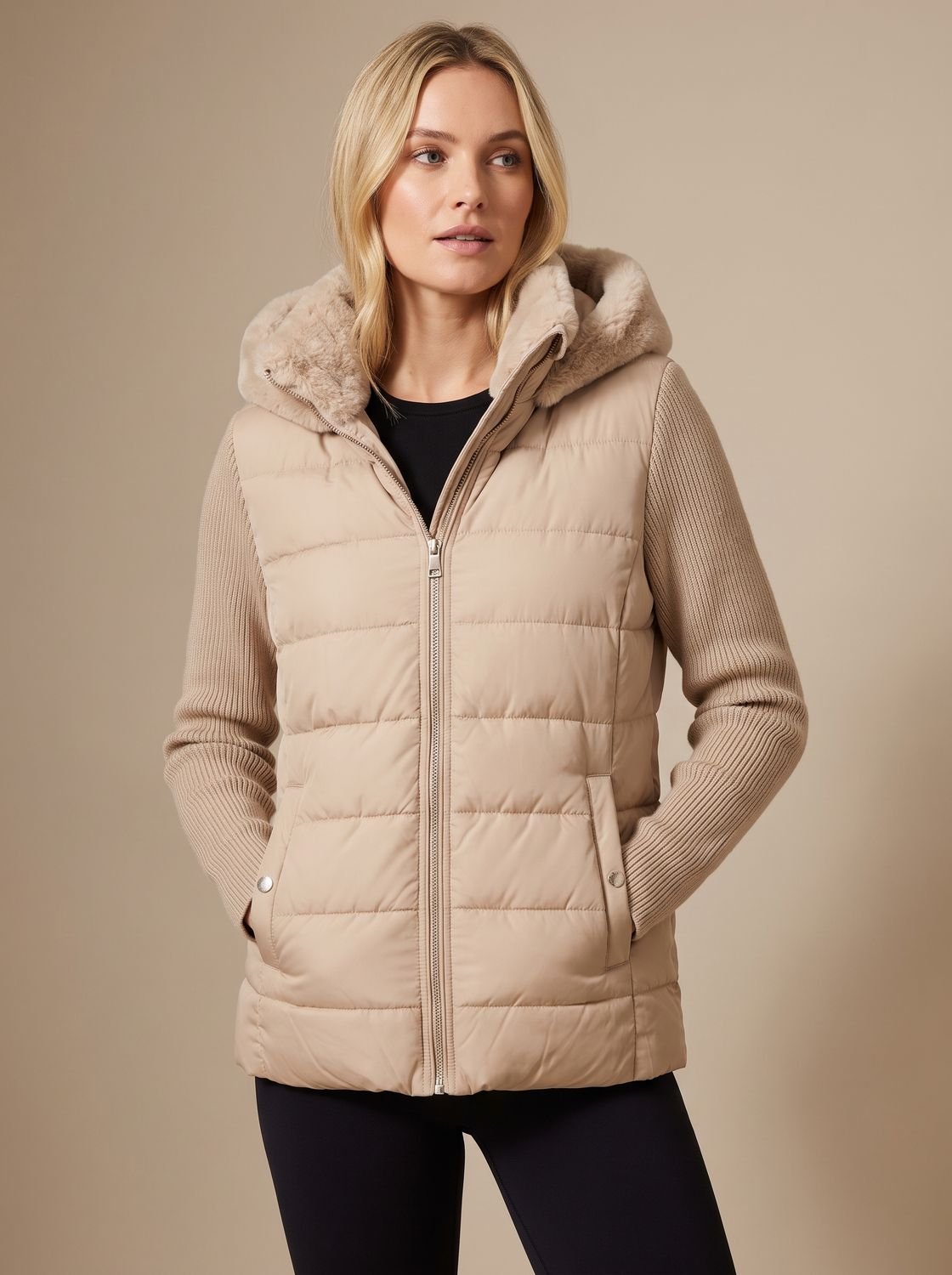 Layla - Plush Panel Hooded Puffer Jacket
