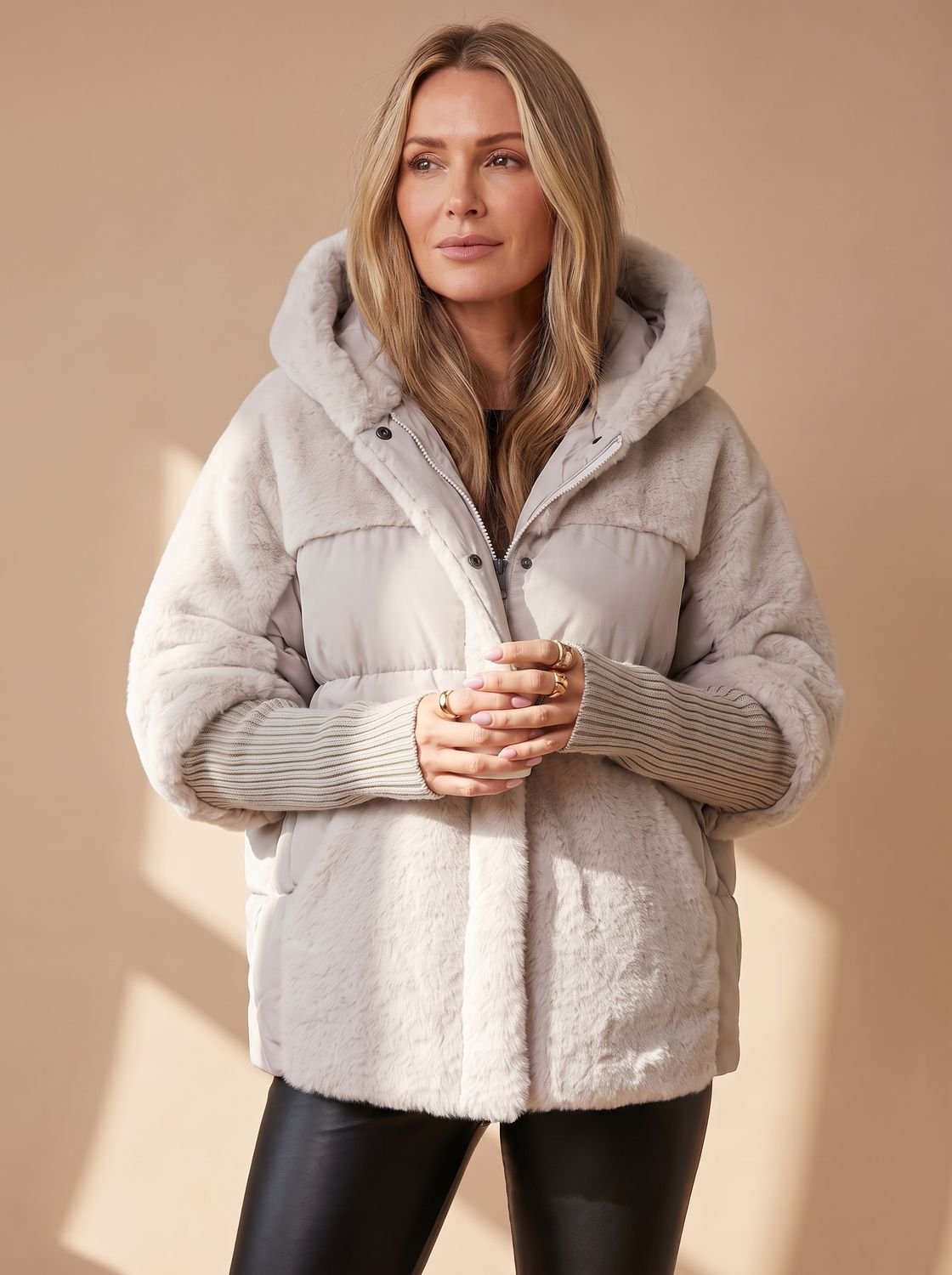 Layla - Plush Panel Hooded Puffer Jacket