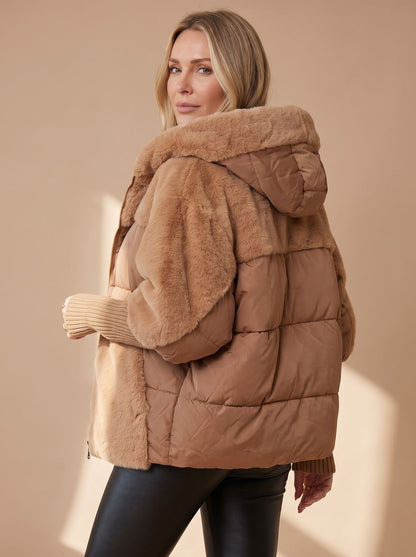 Layla - Plush Panel Hooded Puffer Jacket