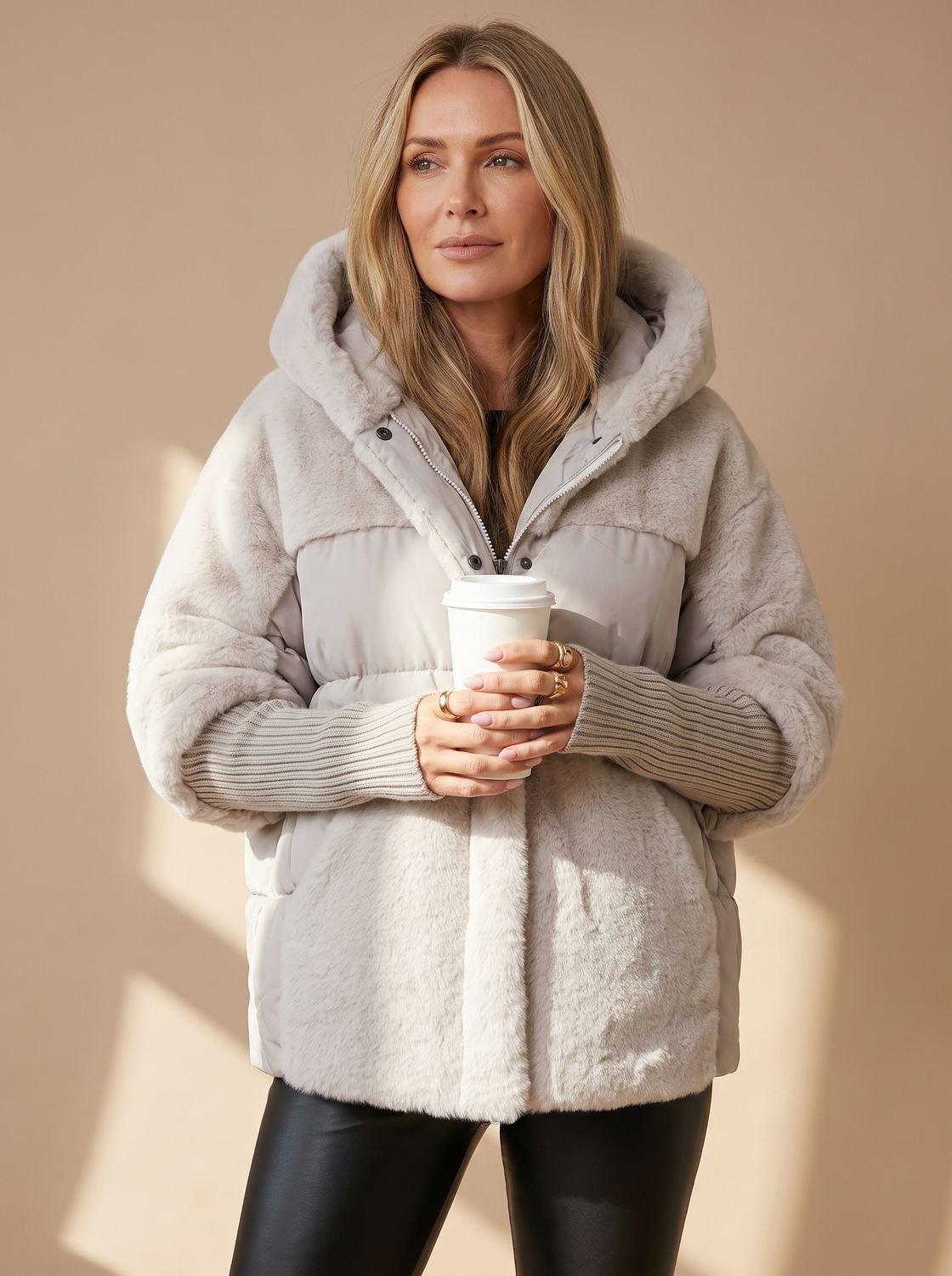 Layla - Plush Panel Hooded Puffer Jacket