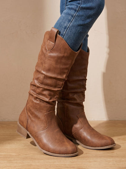 Aria - Wide Calf Slouch Pull-On Western Knee High Boots