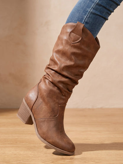 Aria - Wide Calf Slouch Pull-On Western Knee High Boots