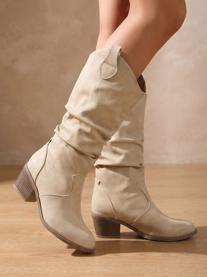 Aria - Wide Calf Slouch Pull-On Western Knee High Boots