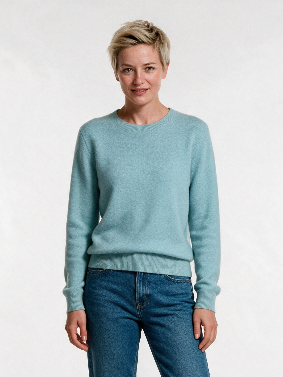 Yara - Women's Soft Knit Crew Neck Pullover - Aqua