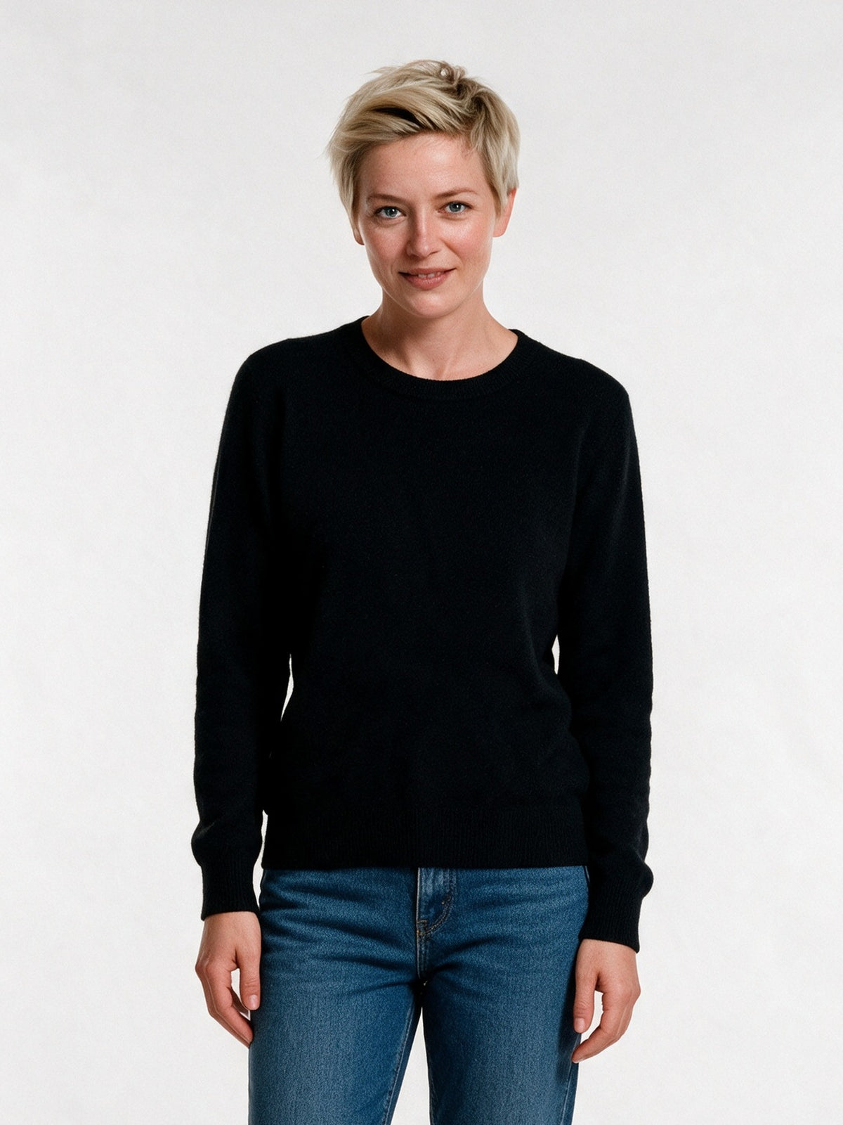 Yara - Women's Soft Knit Crew Neck Pullover - Black