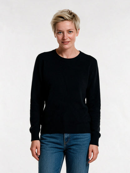 Yara - Women's Soft Knit Crew Neck Pullover - Black