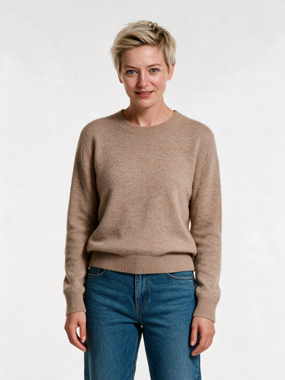 Yara - Women's Soft Knit Crew Neck Pullover - Camel