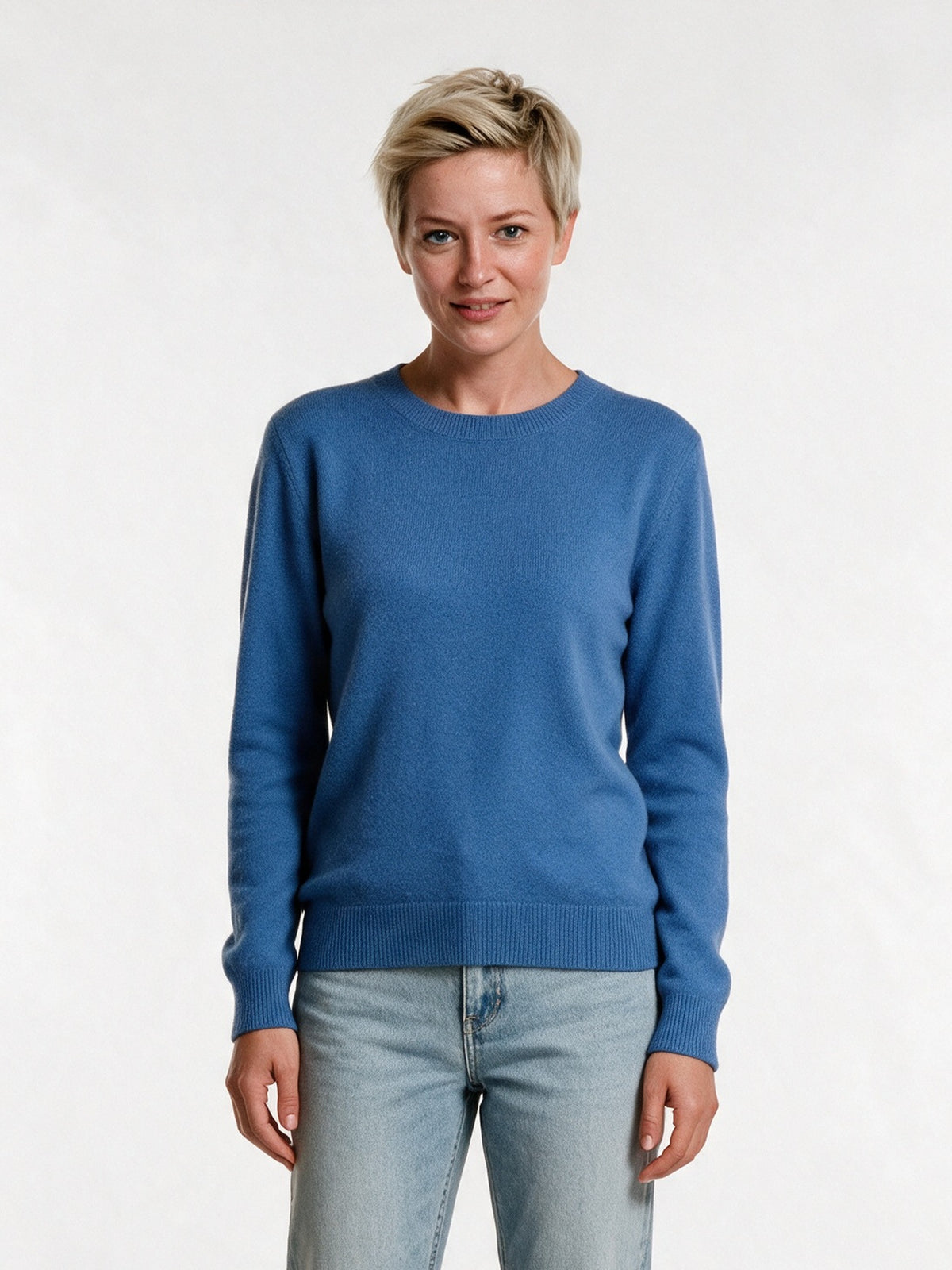 Yara - Women's Soft Knit Crew Neck Pullover - Cornflower Blue