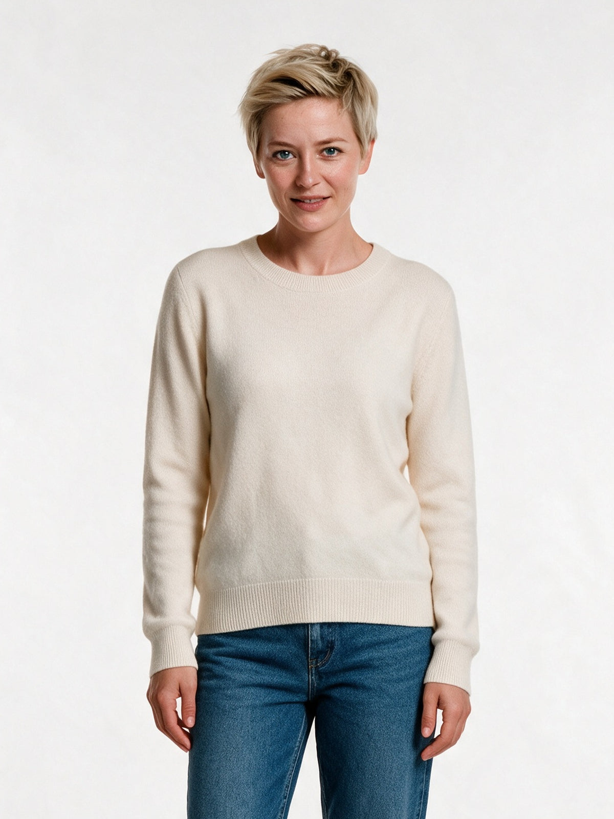 Yara - Women's Soft Knit Crew Neck Pullover - Cream